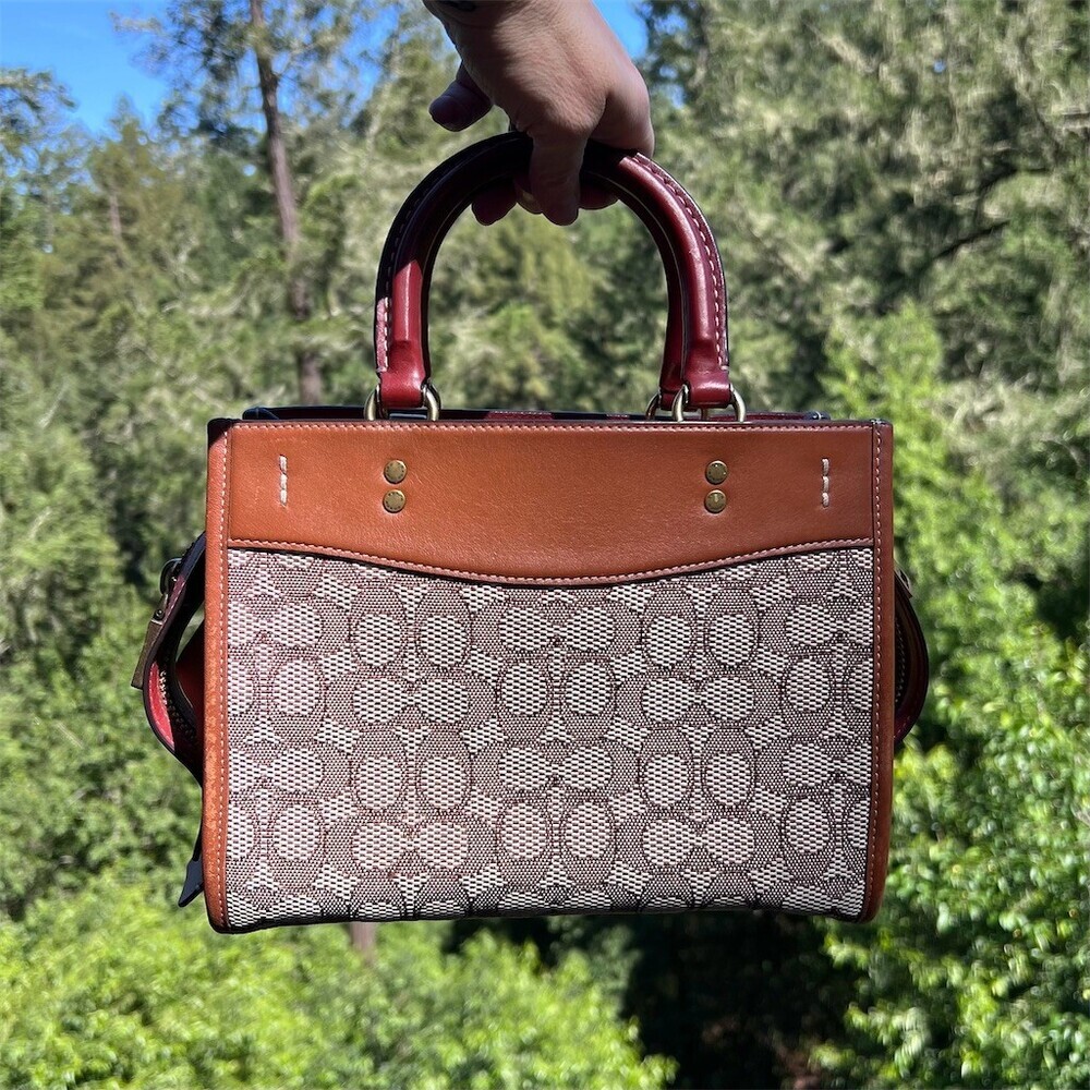 COACH Rogue 25 Signature Textile Jacquard w Embroidered Pink Elephants Handbag - Picture 3 of 16